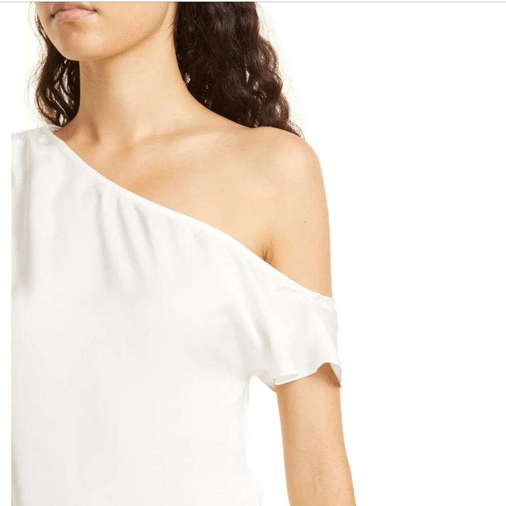 Ramy Brook Lilianna One Shoulder Silky Polyester Blouse Cream Off White XL NWT